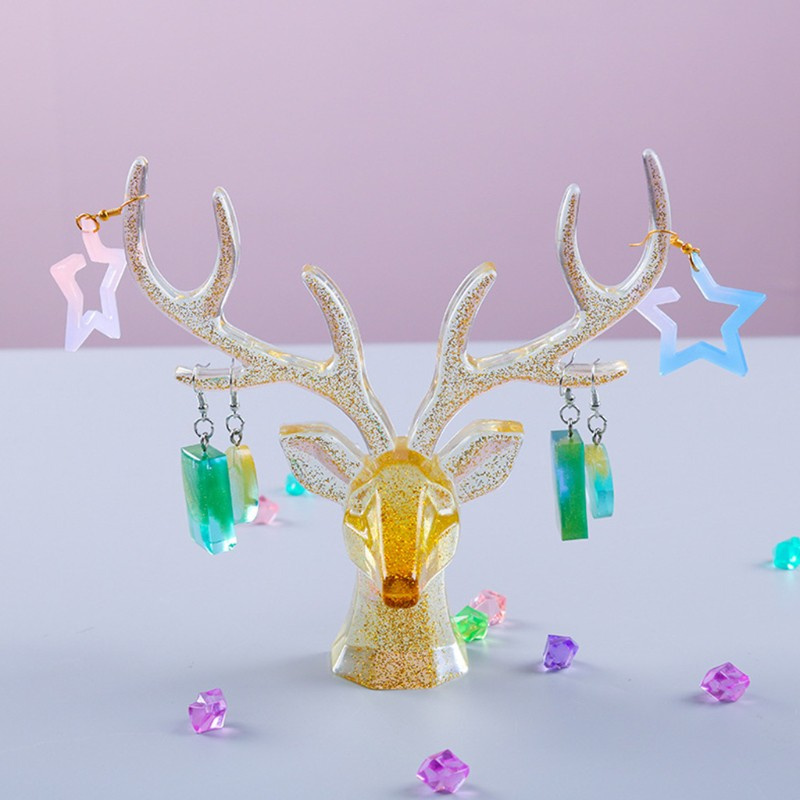 Glitter Deer Horns Decorations Crystal Epoxy Resin Mold DIY Crafts Making Tool Jewelry Storage Show Rack Silicone Mould