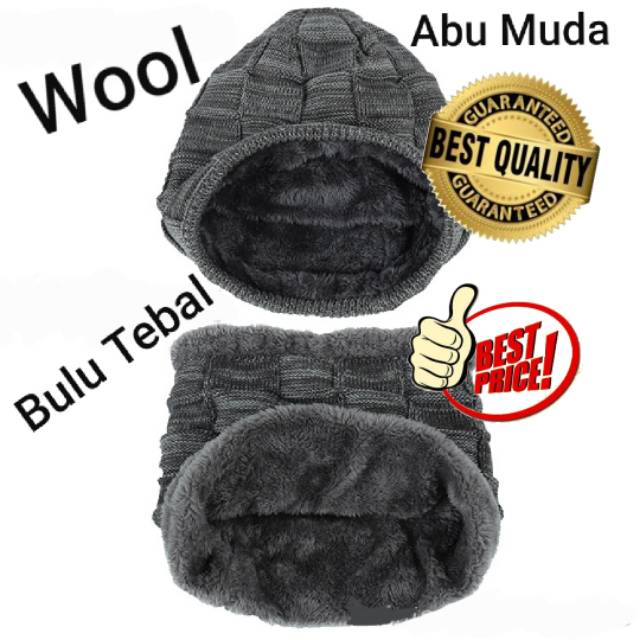 Topi Kupluk Rajut Beanie dan Syal 1 Set Winter Musim Dingin 03