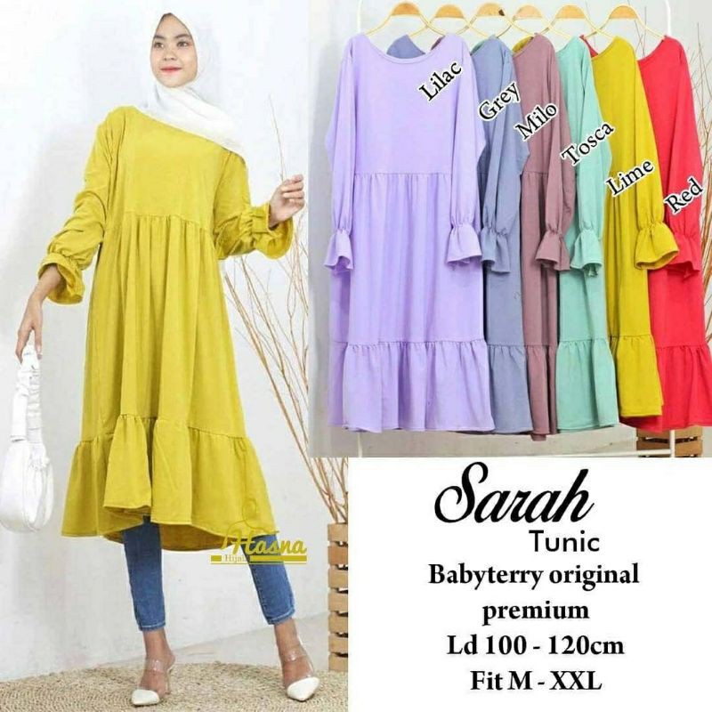 Sarah Tunic, TUNIK WANITA MUSLIM CANTIK JUMBO BAHAN BABYTERRY PREMIUM LD 100-124 TERMURAH MODIS OOTD