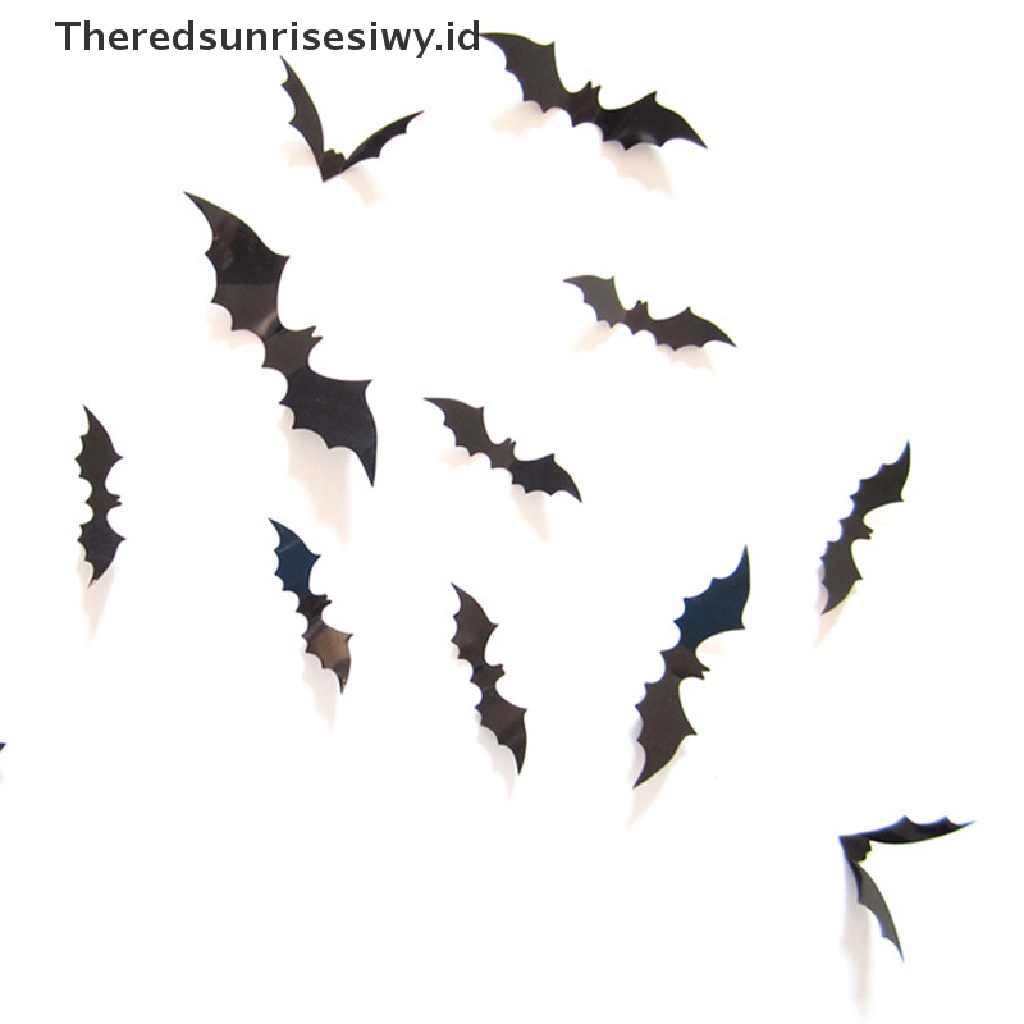 Theredsunrisesiwy.Id 12pcs Stiker Kelelawar Hitam 3d Bahan Pvc Untuk Dekorasi Pesta Halloween