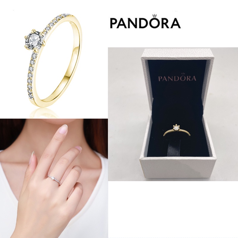 Pandora Cincin 925 Sterling Silver 14k Gold Hias Berlian Untuk Wanita