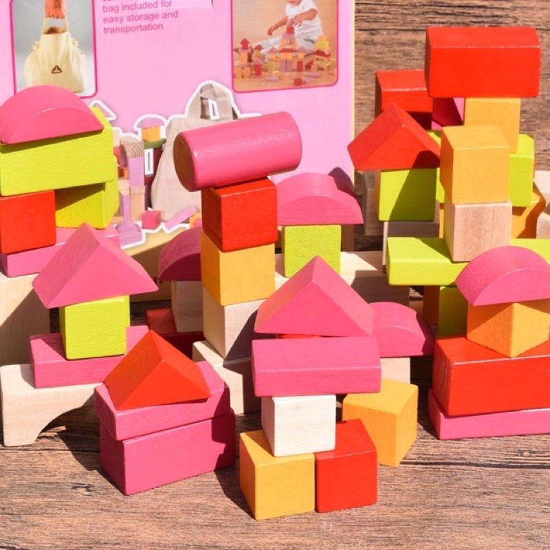 Elc wooden bricks 100 blocks - mainan balok anak - mainan edukasi anak - hadiah anak cowok cewek