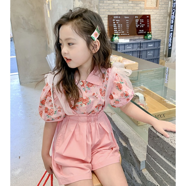 babyfit baju setelan VALENTINE ROSE kemeja katun nyaman celana overall renda import al-618