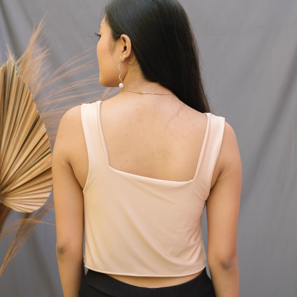 Firstact ODETTE TALI BESAR CROP TOP Tank Top Wanita bahan Spandex-Sand Jumbo/XL