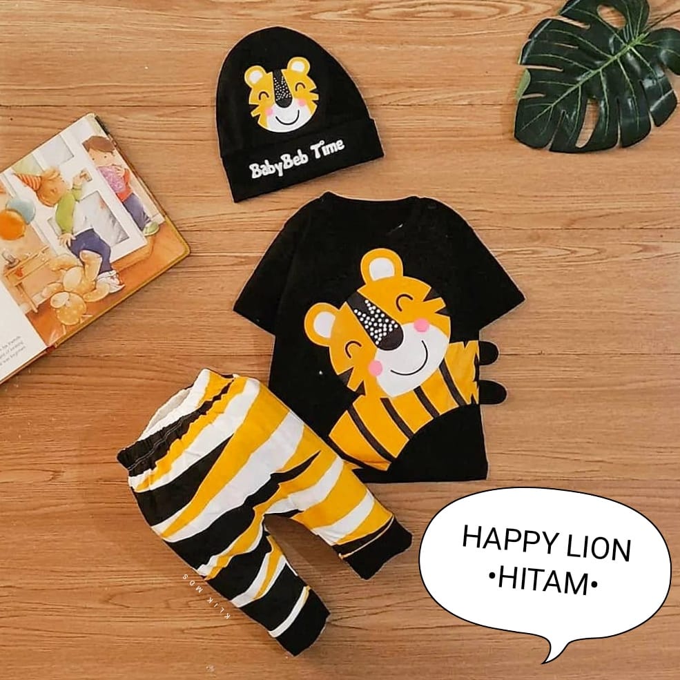 Setelan Bayi Laki-Laki atau Perempuan Free Topi Pakaian Bayi Happy Lion 1 Ukuran Estimasi 0-9 Bulan