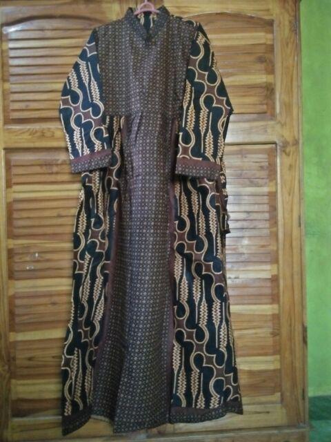 Gamis Batik Parang Sogan Size Standar Dan Jumbo Resleting Depan Bahan Katun Mataram Primisima