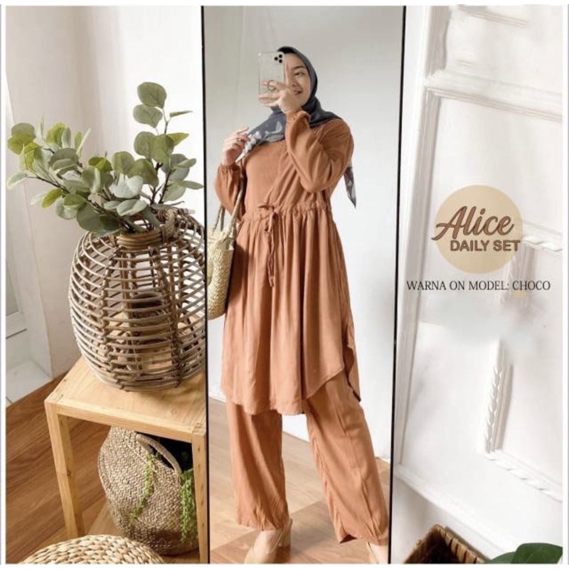 Alice daily set  Setelan Rayon , Tunik Muslim Ld 105  Busui Modern / stelan jumbo