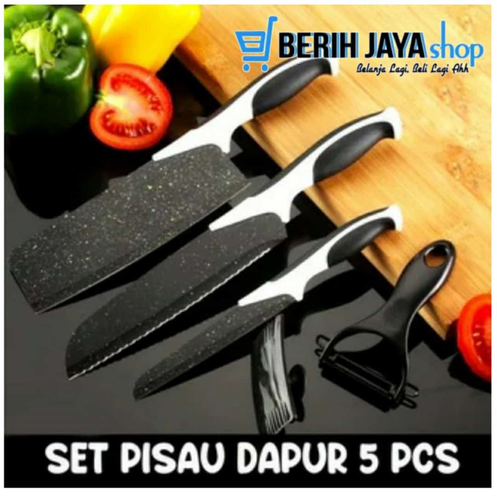 Set Pisau Dapur isi 5Pcs Hitam / Pisau Set 5 Pcs J13