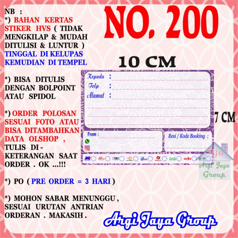 

Stiker HVS - Stiker Pengiriman - Sticker Alamat Olshop Murah Nomer 200-10x7cm