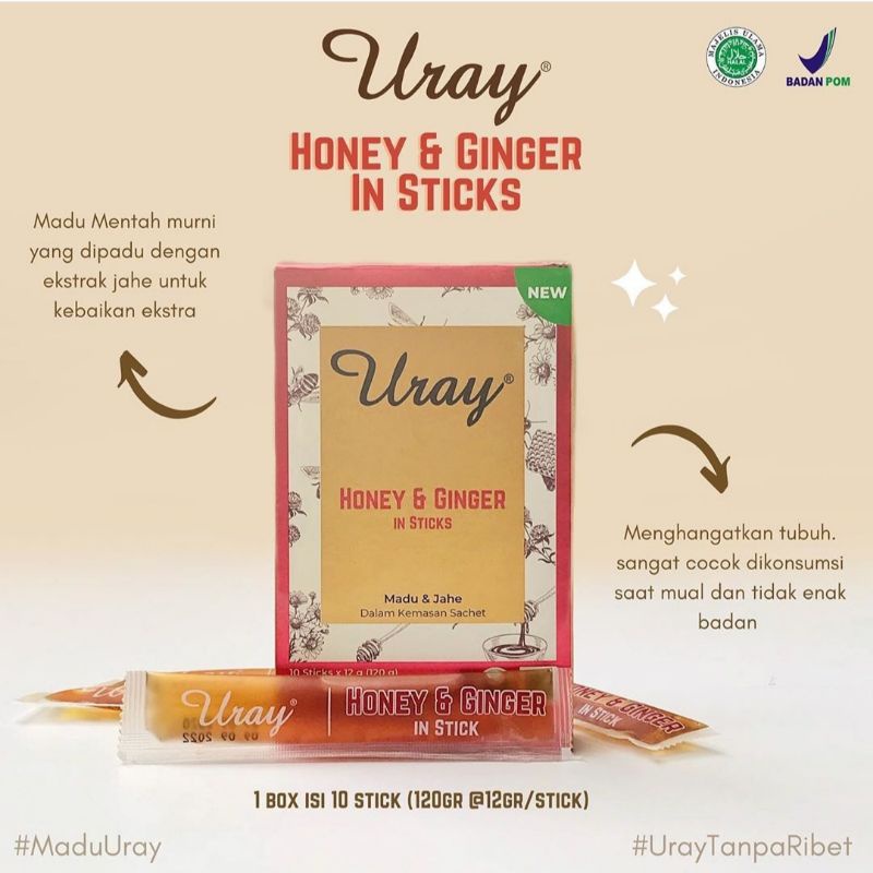 uray raw honey &amp; ginger in sticks / madu dan jahe dalam kemasan