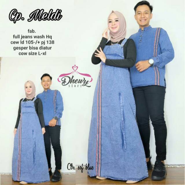Couple pasangan sarimbit casual couple jeans overall dan kemeja jeans lengan panjang Cp Meldi