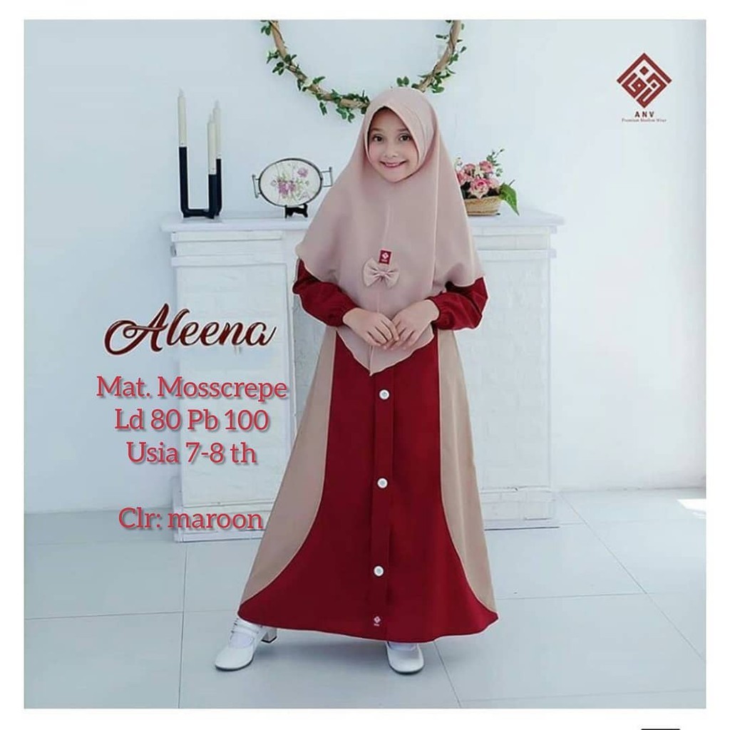 ALEENA SYARI KIDS BO KF MOSSCREPE 7-9 Tahun Gamis Syari Set Hijab Anak Perempuan Gamis Anak Murah