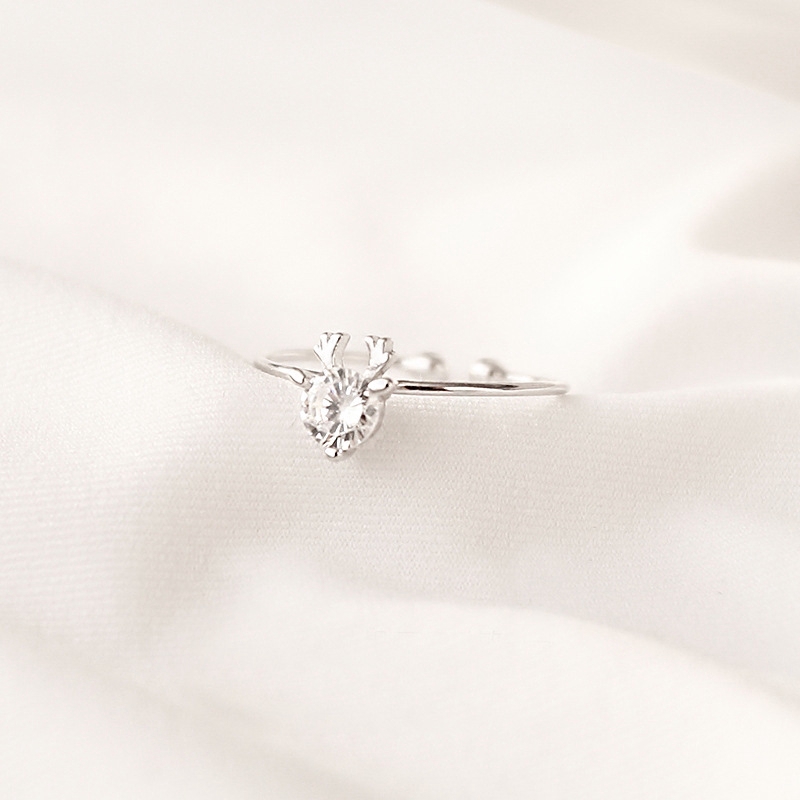 Cincin Kasual Ring Cute Deer Crystal Zircon Open Adjustable Rings For Women Simple Finger Jewelry Accessories