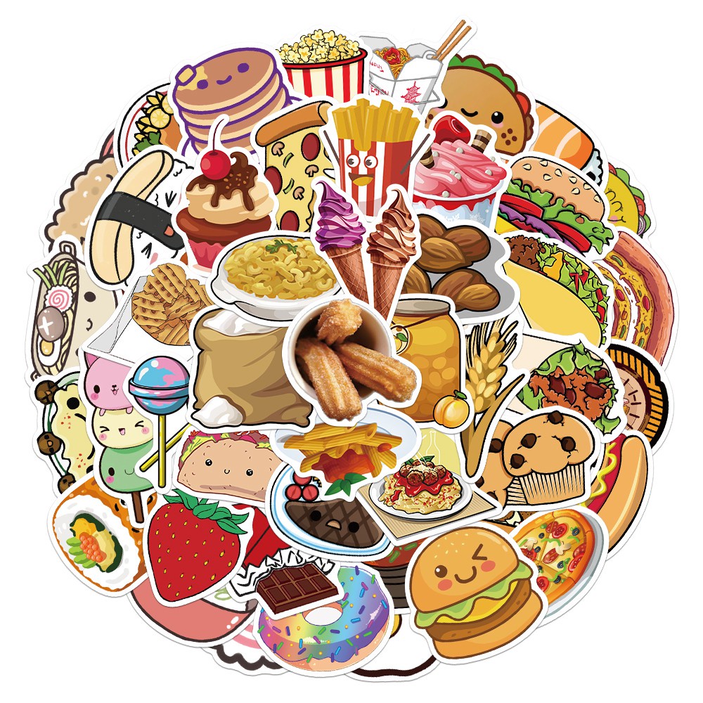 50PCS Cartoon Food Graffiti Stickers Skateboard Fridge Guitar Motorcycle Luggage DIY Classic Toy Sticker Decal for Kid