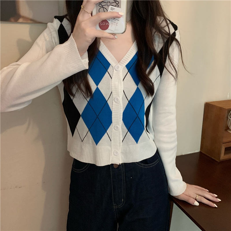 Cardigan Rajut V-Neck Lengan Panjang Gaya Retro Untuk Wanita