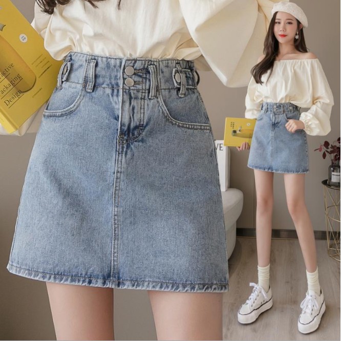 Denim Skirt Rok Pendek Denim Rok Jeans Wanita Fashion Korea Style Rok Musim Panas Pinggang Tinggi