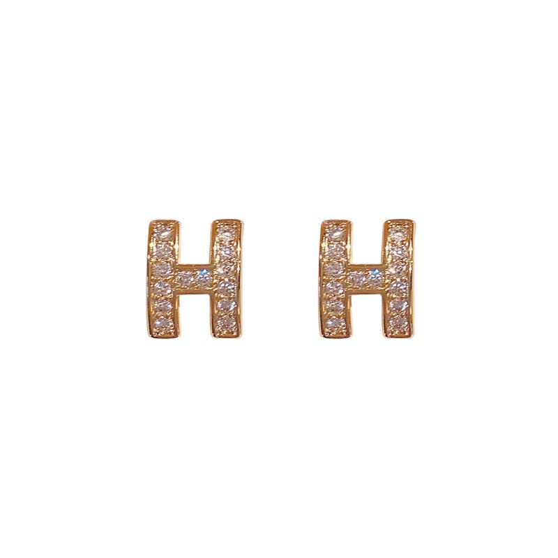 Anting Tusuk Silver 925 Desain Huruf H Hias Berlian Gaya Korea Untuk Wanita