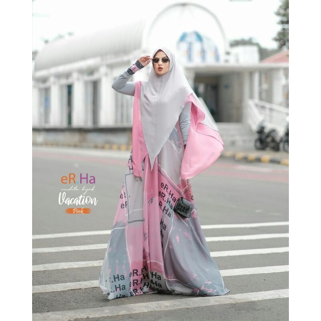 [ER.HA] GAMIS SYARI TERBARU / DRESS SET PRINTING " VACATION " BY ERHA SYARI RINDITA HIJAB