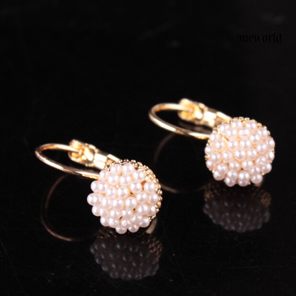 OW@ Fashion Women Round Faux Pearl Charm Leverback Earrings Piercing Jewelry Gift