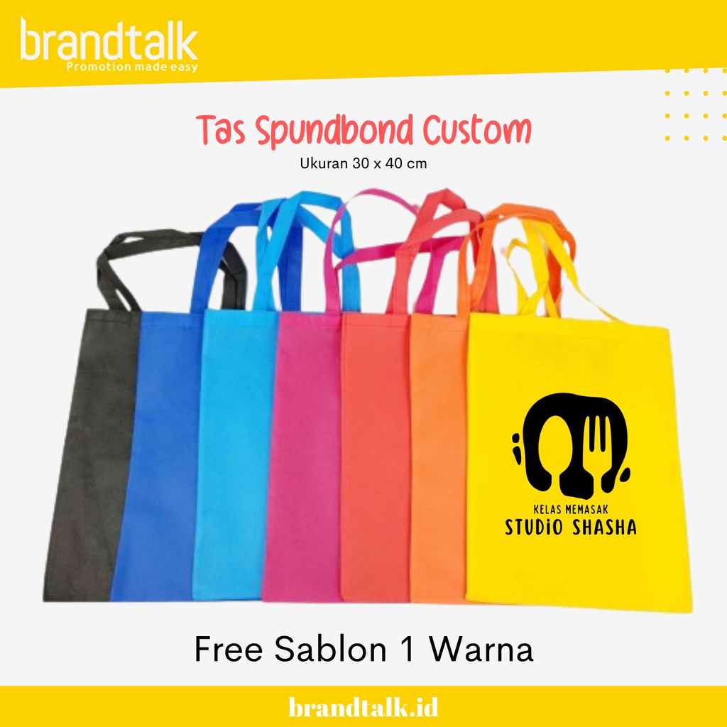 

Custom Jahit Tas Totebag Spundbund / Goodie Bag / Tote Bag Spundbond Custom Sablon Uk 30 x40 cm