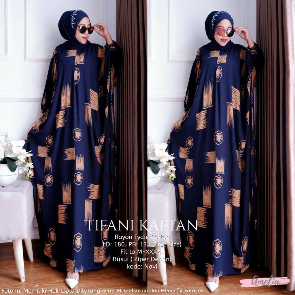 Kaftan Tifani - Kaftan Wanita Jumbo Katun Rayon Batik Premium Busui Daster Gamis Batik Bigsize  Fashion Muslim Kekinian LD 180 cm