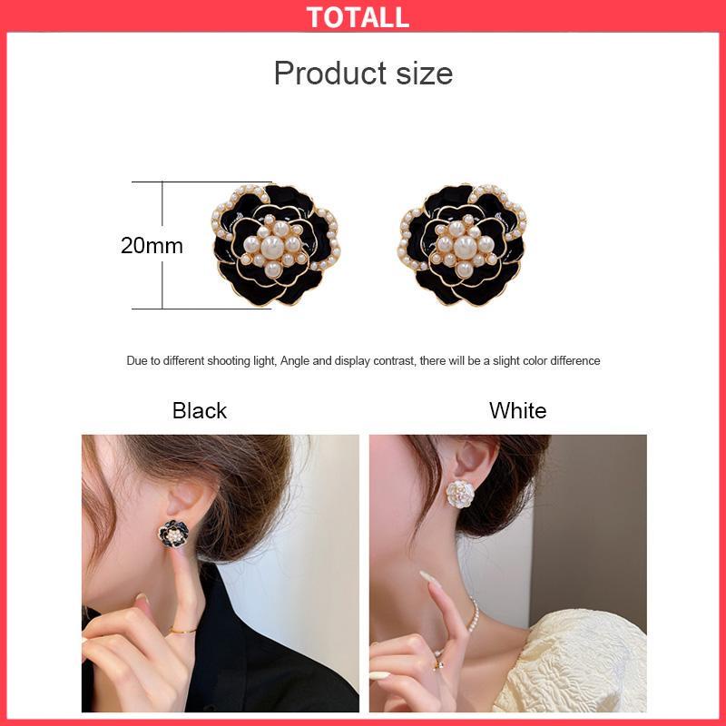 COD 925 anting-anting mutiara Camellia Retro anting-anting bunga berlian-Totall