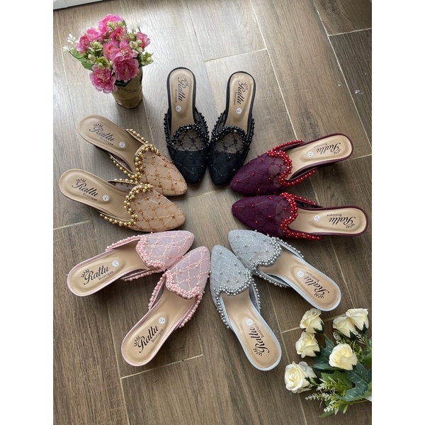 RATTU BOUTIQUE-Termurah!!! Heels 5cm brukat payet Delisa 5warna best collection