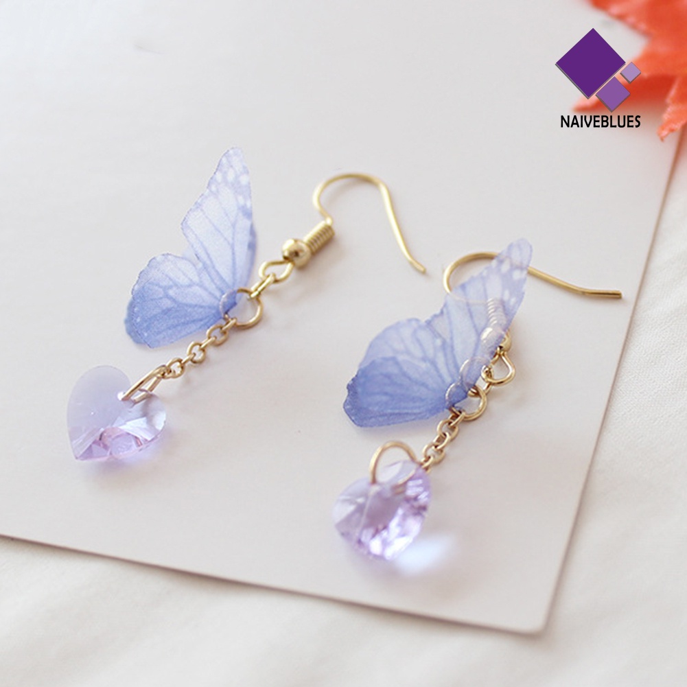 Anting Kait Model Butterfly Heart Menjuntai Gaya Elegan Untuk Wanita