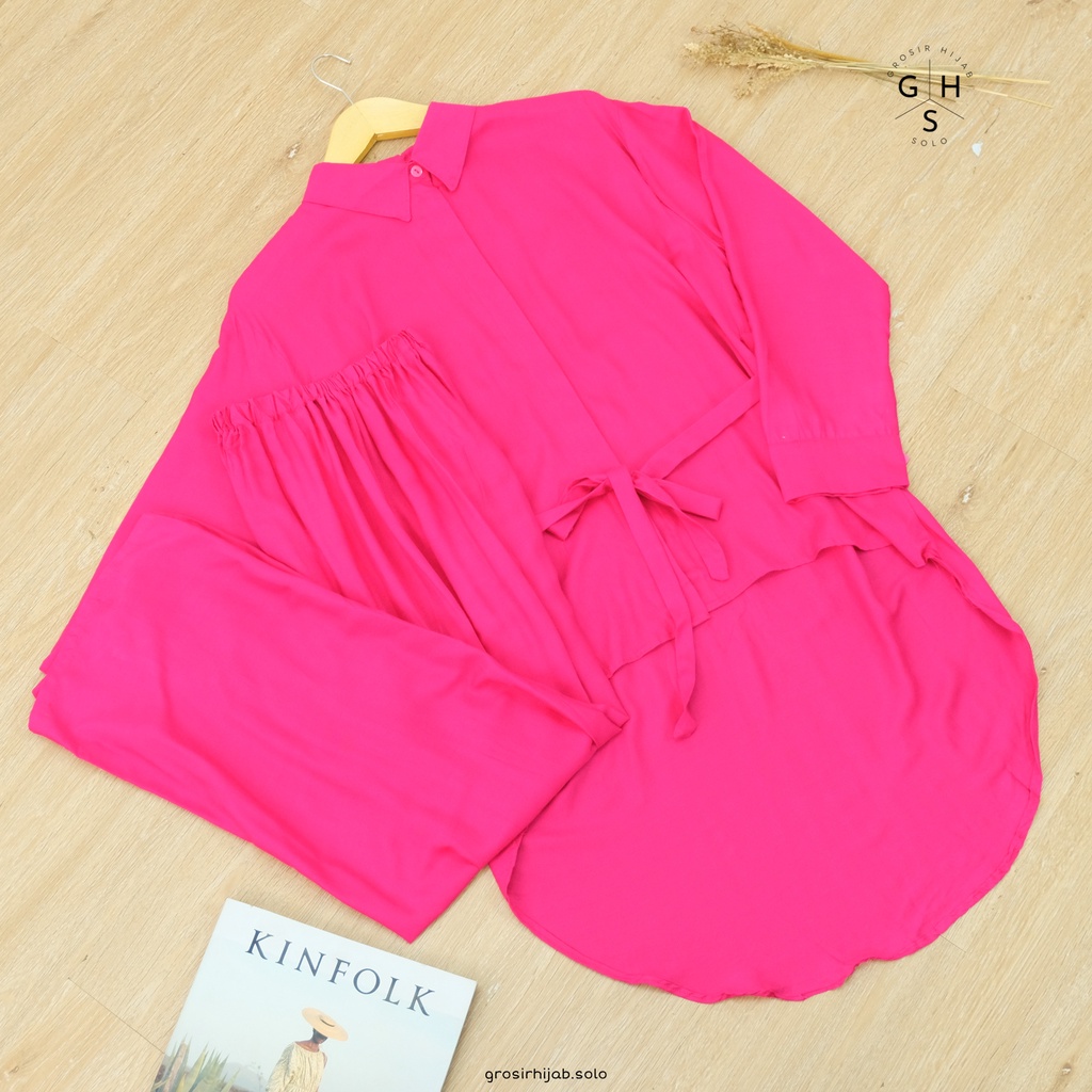 (RPA) ONE SET NEVA TUNIK ATASAN KEMEJA BLOUSE WANITA-ST NEVA FUCIA