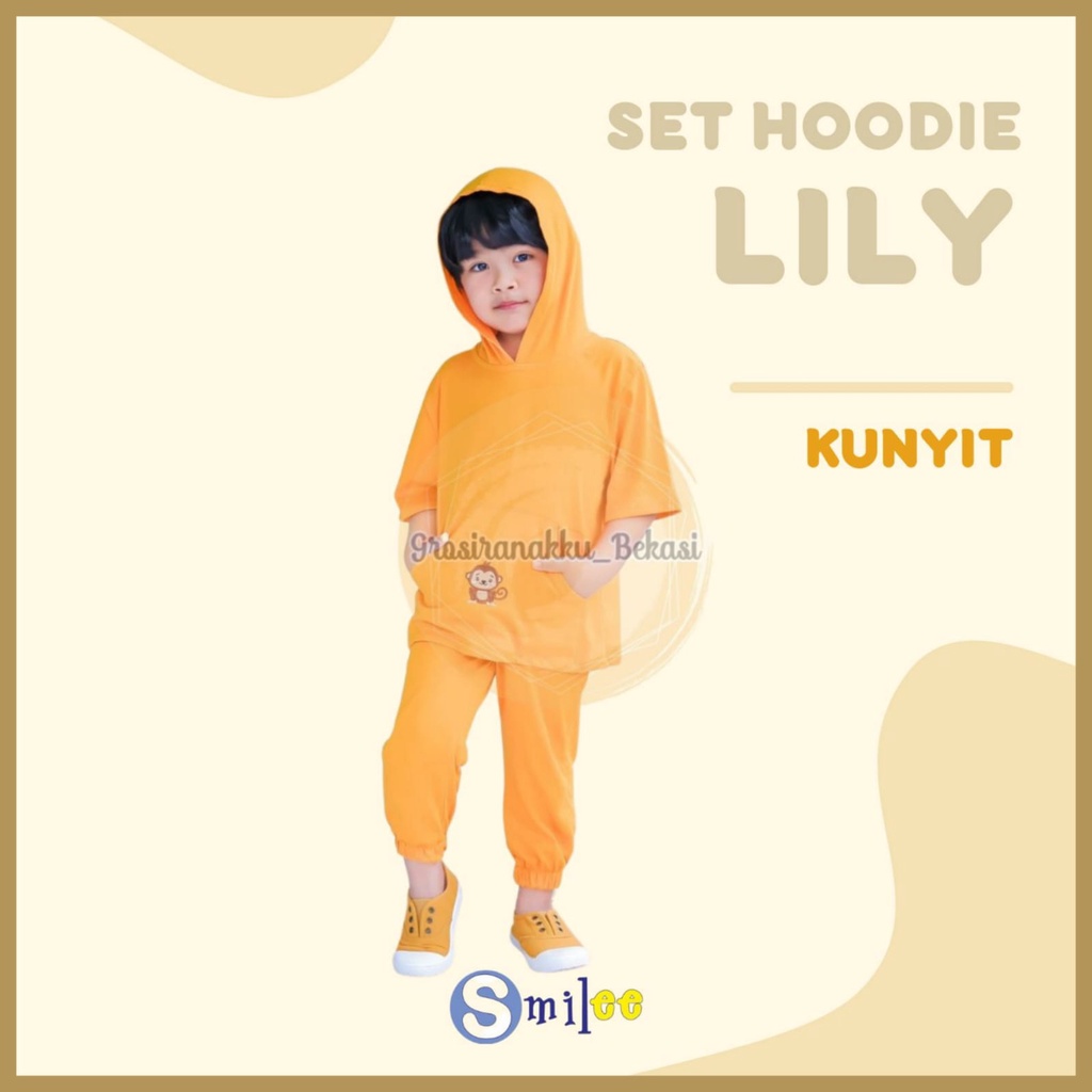 Setelan Anak Smilee Unisex Hoodie Lily Oversize Warna Kunyit Size 1-5Tahun