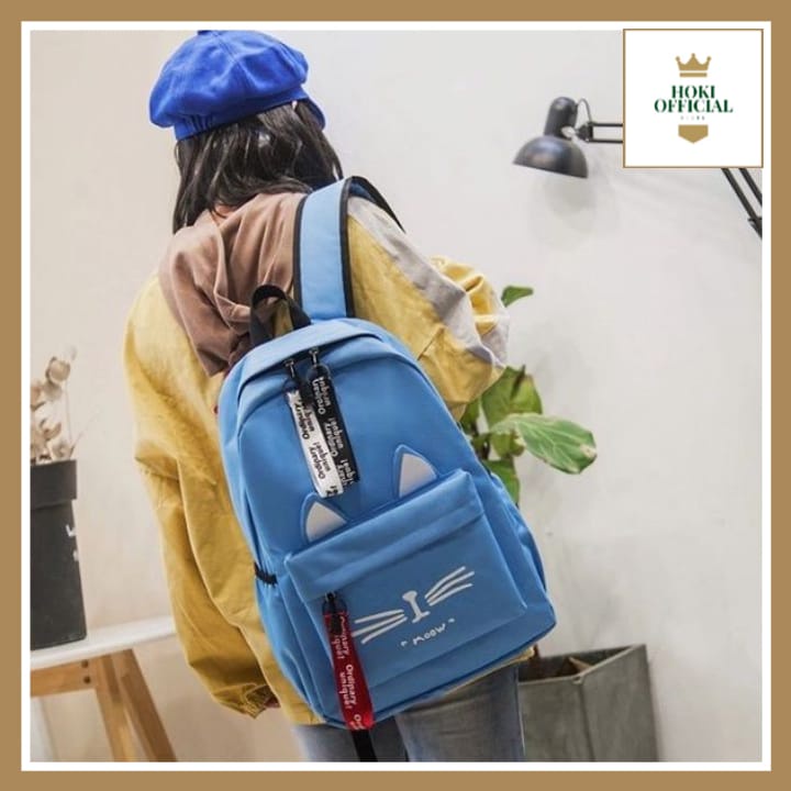 [COD] Tas Kucing Ransel Bagpack Wanita Tas Anak Kapasitas Besar Ada Slot Laptop Tas Motif Meong HokiOfficial