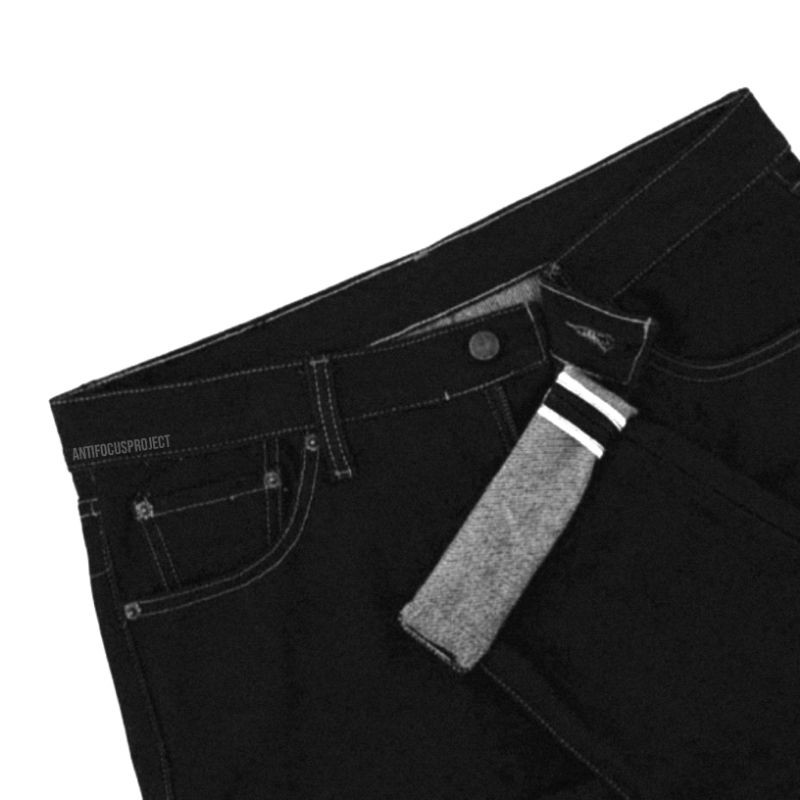 CELANA DENIM Selvedge Accent MURAH | JEANS PREMIUM | FULL BLACK - BLUE INDIGO 14oz