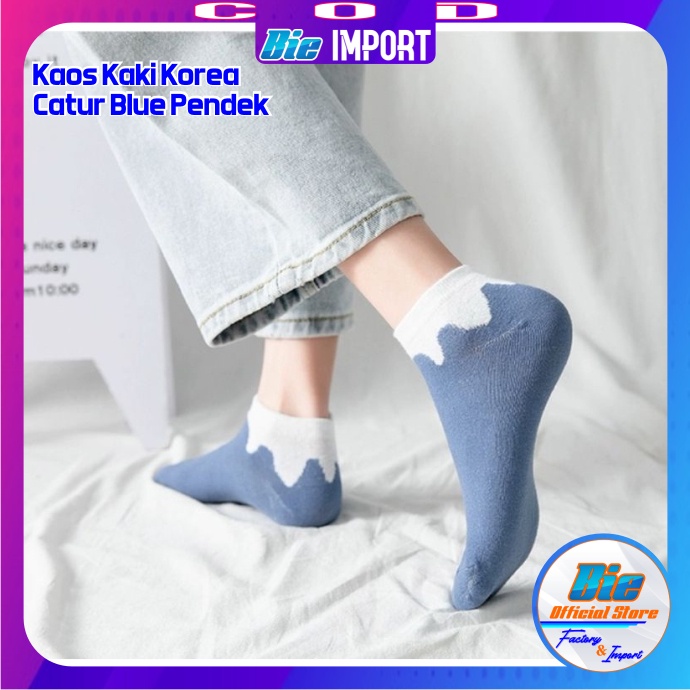 Kaos Kaki Korea Wanita Motif Catur Blue Pendek Impor Best Seller