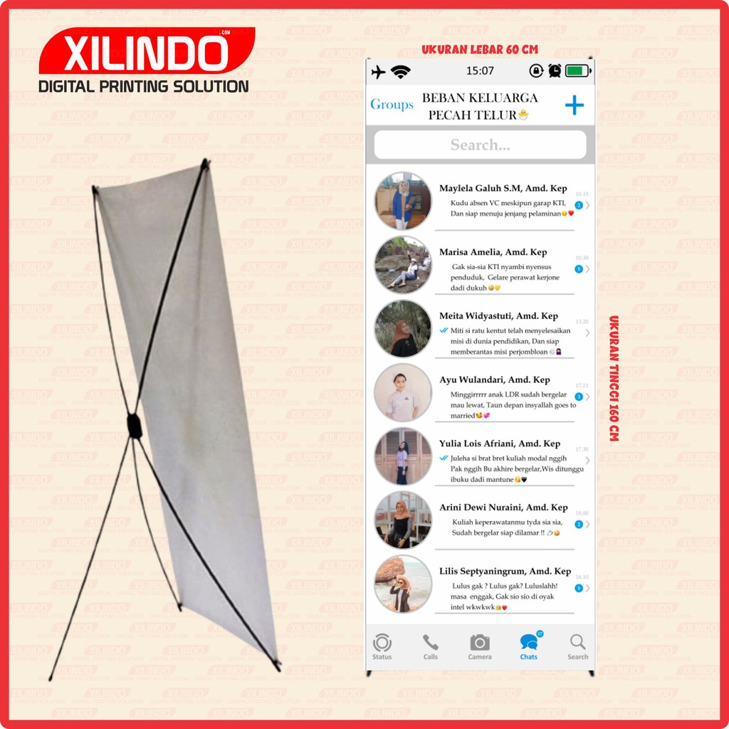 PAKET STAND BANNER XBANNER ACARA WISUDA KELULUSAN MOTIF WA WHATSAPP IPHONE APPLE