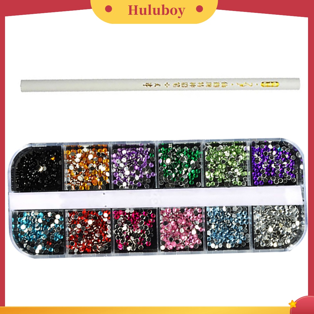 Huluboy Huluboy♡ 12 Warna Campur Berlian Imitasi Dengan Dotting Pen Untuk Dekorasi Nail Art