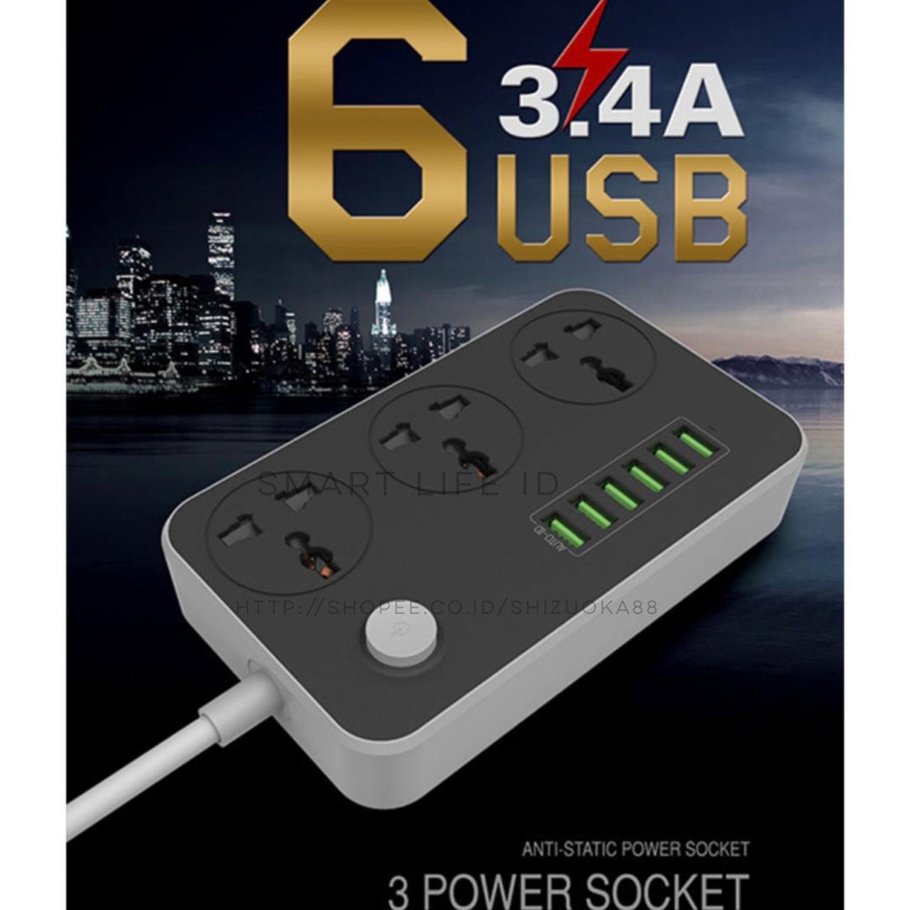 Stop Kontak Colokan Multiguna Multifungsi Kabel Power Socket High Quality 2 3 6 USB PORT