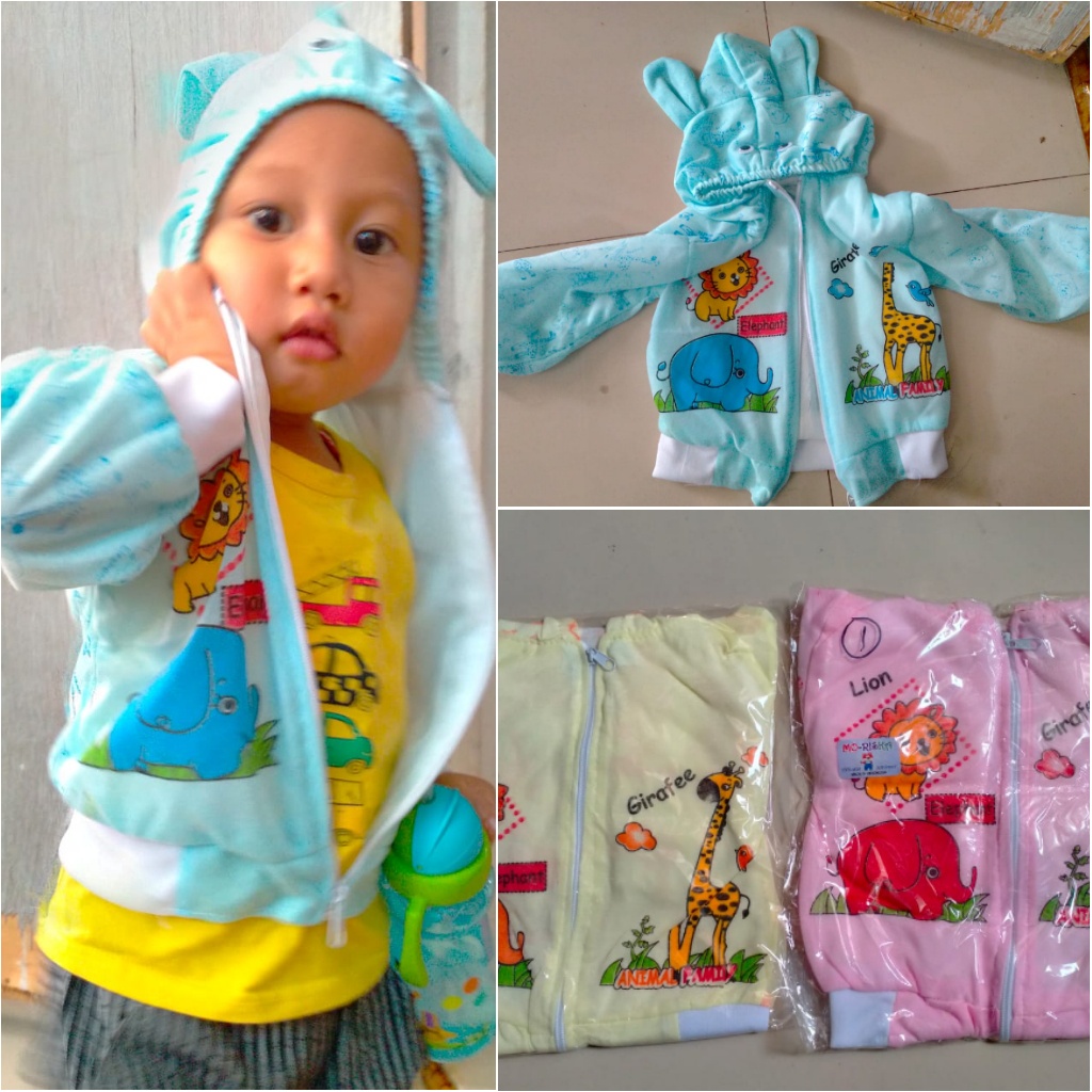 JAKET ANAK BAYI MOTIF FULLPRINT LUCU / Jaket Resleting Penutup Kepala Usia 0-12 Bulan