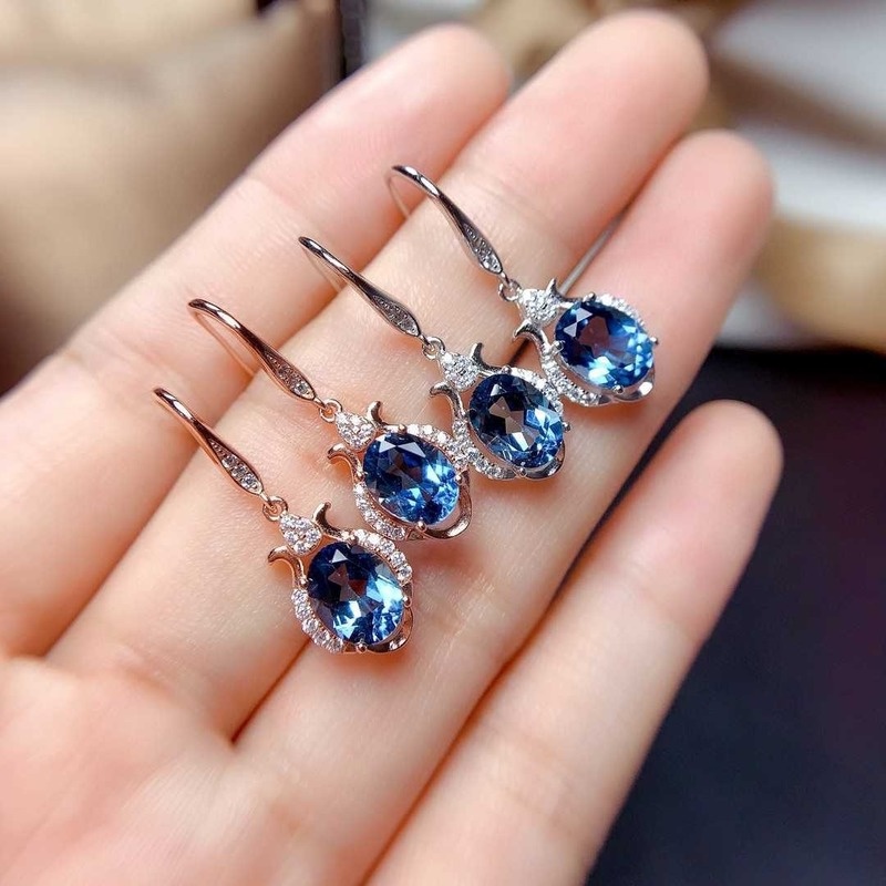 New Natural Blue Moissanite Sterling Silver Needle Earrings