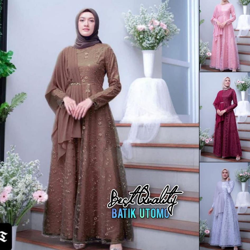 Stok Terbatas HELENA DRESS GAMIS BRUKAT MAXI / GAMIS SYARI MUSLIMAH