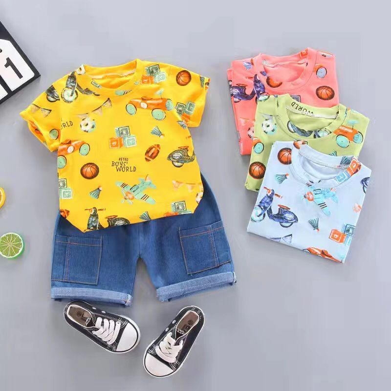 Setelan Anak Import Kaos Fullprint 1-5 Tahun Setelan Anak Laki laki Kaos dan Celana Jeans