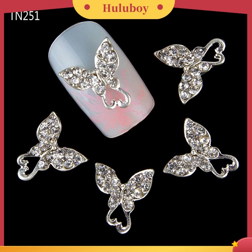 Huluboy Huluboy♡ 10pcs Kupu-Kupu 3D Bahan Alloy Dengan Berlian Imitasi Untuk Dekorasi Manicure DIY
