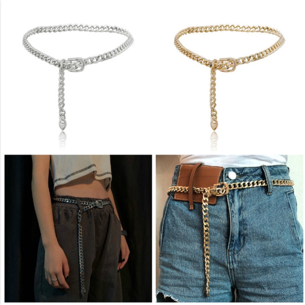Ikat Pinggang RANTAI KOTAK Belt Korea Fashion Wanita Bisa Casual Punk Elegan Single Layer Bahan Metal untuk Celana dan Dress