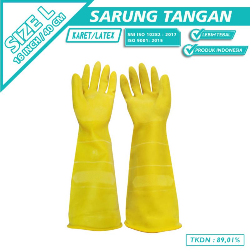 TERMURAH SARUNG TANGAN KARET LATEX / TERLARIS SARUNG TANGAN CUCI PIRING 16 INCH KUNING