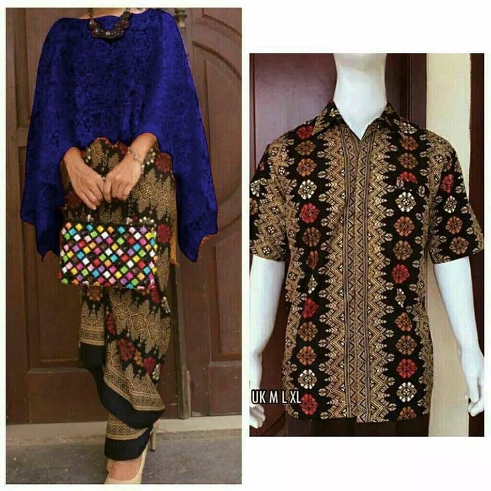 SB Collection Couple Stelan Kebaya Bianca Brukat Jumbo Rok Lilit Dan Kemeja Batik Pria