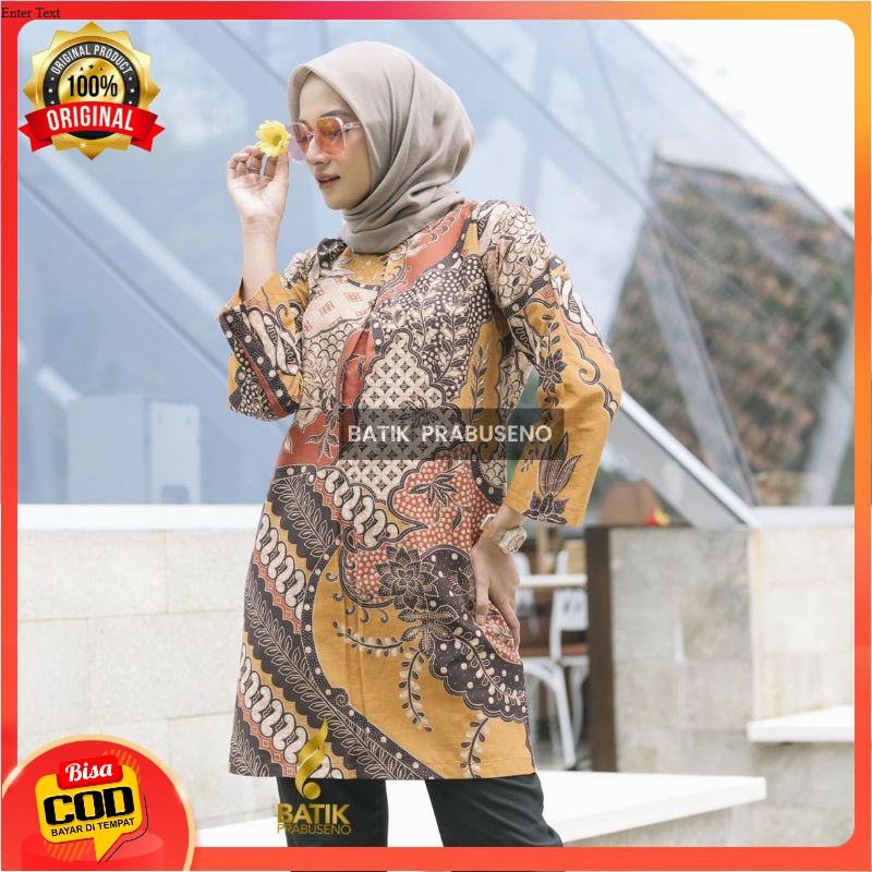 TUNIK NIKEN ATASAN BATIK WANITA LENGAN PANJANG KATUN PRINTING MOTIF BATIK PRABUSENO ORIGINAL BATIK K