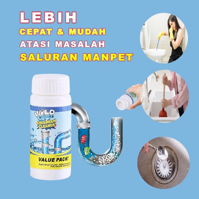 Pembersih Saluran air Pipa Tersumbat Manpet Wild Tornado Original Bubuk Pelancar Saluran Air Pipa WC Toilet Macet Mampet Asli Ampuh