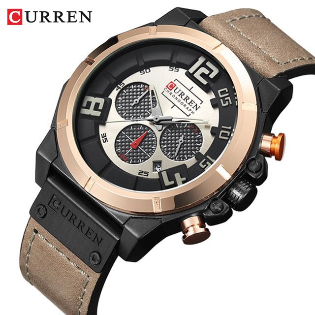 CURREN 8287 Jam Tangan Pria Analog Tali Kulit Chronograph Aktif WATCHKITE WKOS