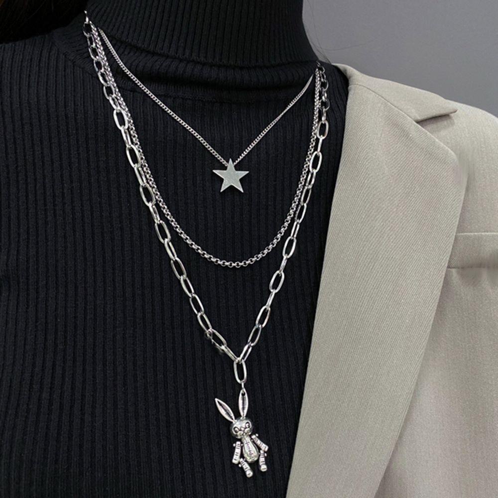 Mxbeauty Kalung Kelinci Kreatif Hadiah Gadis Keren Y2K Multi-layer Salib Gaya Korea Necklace