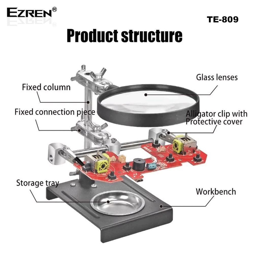Ezren TE-809 Kaca pembesar Magnifier 5x With Auxiliary Clip Metal+Glas