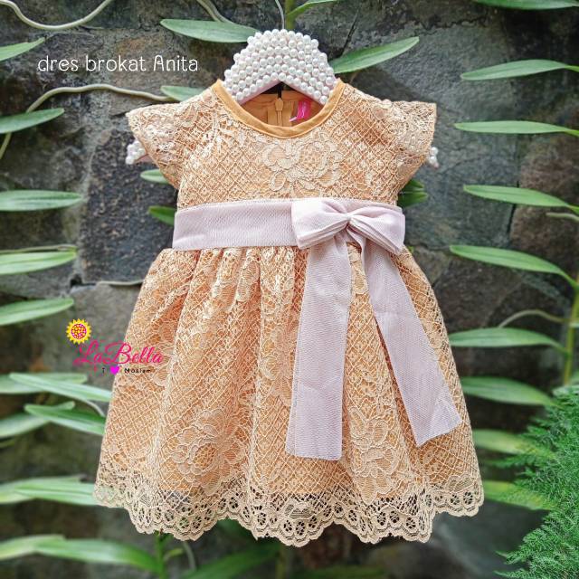 DRESS BAYI 3 BULAN- ANAK 3 TAHUN BROKAT LABELLA GOLD CANTIK LUCU SIMPEL MEWAH PESTA ANITA KUNING